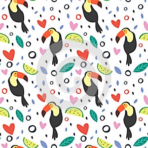 Seamless colorful pattern with tropical elements