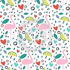 Seamless colorful pattern with tropical elements