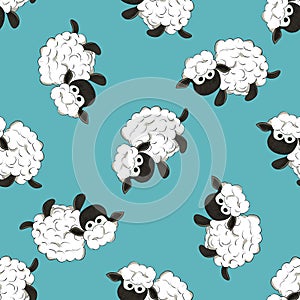Seamless colorful pattern vector illustration with white sheeps
