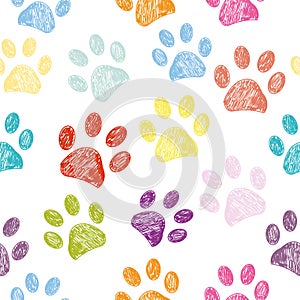 Seamless colorful paw print background