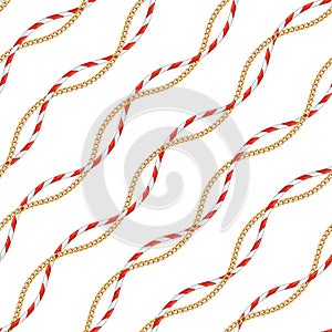 Seamless Colorful Rope Pattern with chains. Repeat Design. Curved Waves,