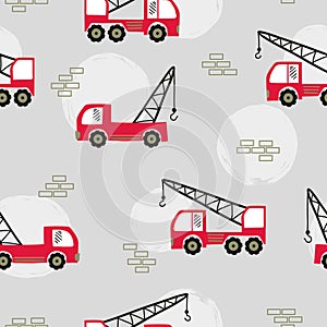 Seamless construction pattern with cartoon red vehicles