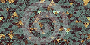 Seamless copper patina colored triangle mosaic low poly geometric background texture