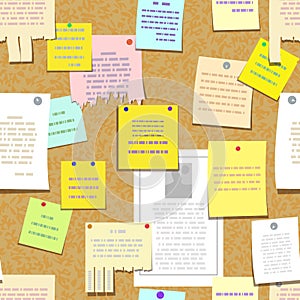 Seamless cork bulletin board with notes, advertise