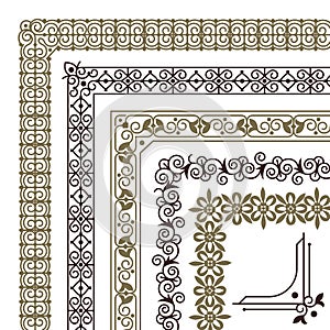 Seamless corners. Filigree flourish ornament borders for wedding card vintage tile frame vector pattern set