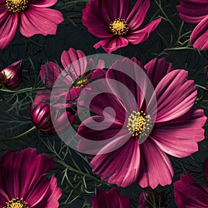 Seamless cosmos flowers elegant pattern. wallpaper design