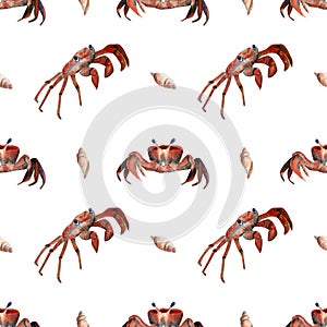 Seamless crab pattern. Watercolor background with sea marine inhabitant for textile, wallpapers, wrapping paper