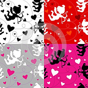 Seamless cupid pattern (4 color combinations)