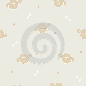 Seamless cute animal pet dog repeat pattern with bone, foot print paw in brown background
