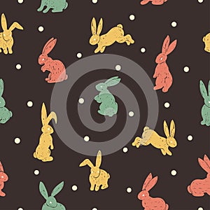 Seamless cute bunny pattern. Easter background with rabbits