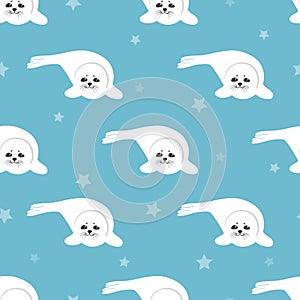 Seamless cute cartoon baby Seal Pup pattern