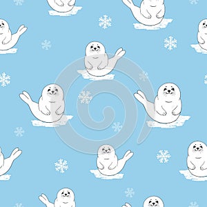 Seamless cute cartoon baby Seal Pup pattern