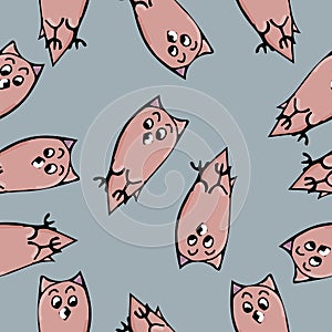Seamless cute cartoon owls birds pattern background. Gray and pink colors photo