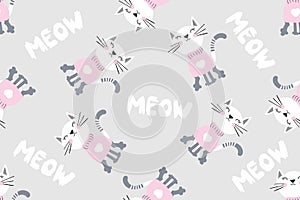 seamless cute cat pattern vector illustration