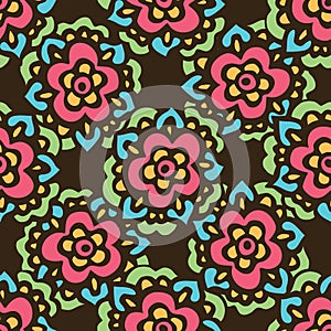 Seamless cute doodle Vector flower pattern