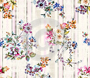 Seamless cute floral pattern. Blue and Pink flowers. Flower pattern on white background. Floral background. The elegant the templa