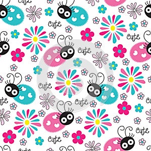 Seamless cute and flower ladybird pattern vector illustration