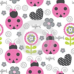 Seamless cute and flower ladybird pattern vector illustration