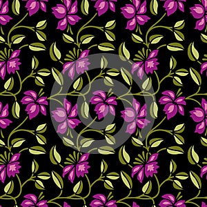 Seamless cute flower pattern design on black background