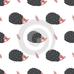 Seamless cute hedgehog animal pattern vector illustration