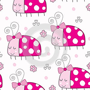 Seamless cute ladybird pattern vector illustration