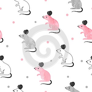 Seamless cute mouse pattern. Vector background with cartoon mice