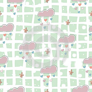 Seamless Cute Pattern with clouds raining with hearts
