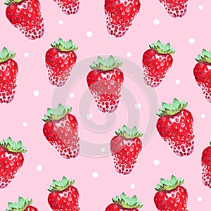 Seamless cute randomly background with strawberries