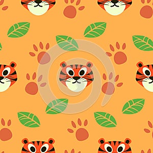 Seamless Cute Tiger Animals Pattern, Vector Illustration EPS 10.