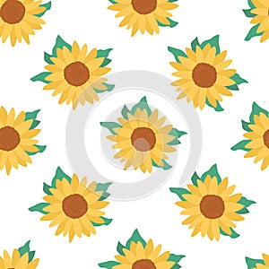 Seamless cute vector pattern with sunflowers