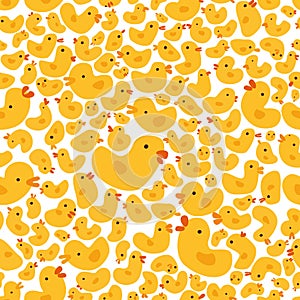 Seamless Cute yellow chickens and ducks pattern, illustration, Vector flat style