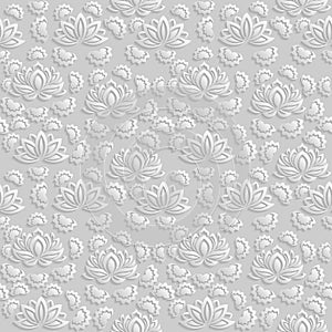 Seamless 3D white floral pattern, vector. Endless texture photo
