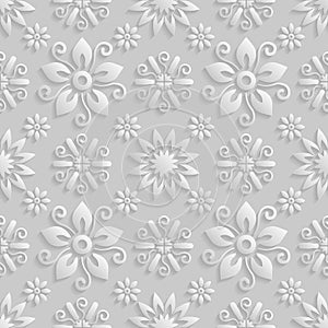 Seamless 3D white floral pattern, vector. photo