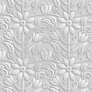 Seamless 3D white pattern, natural floral pattern, . Endless texture can be used for wallpaper, pattern fills, web page ba photo