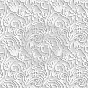 Seamless 3D white pattern, natural floral pattern, vector. Endless texture can be used for wallpaper, pattern fills, web page ba photo