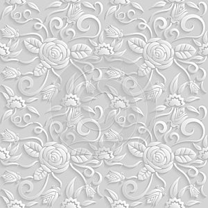 Seamless 3D white pattern, natural floral pattern, vector. Endless texture can be used for wallpaper, pattern fills, web page ba photo