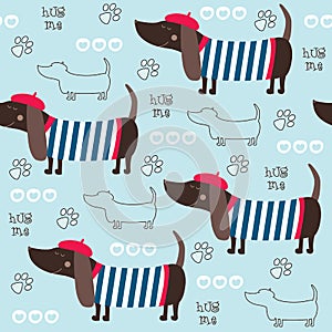 Seamless Dachshund dog pattern vector illustration