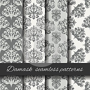 Seamless damask beige pattern set.