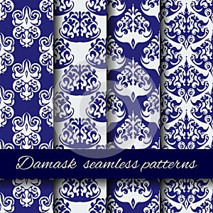 Seamless damask beige vector pattern set.