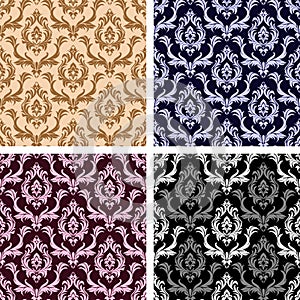 Seamless damask floral Wallpaper- set on four Variants