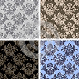 Seamless damask ornamental Wallpaper - set on four Variants