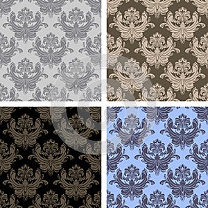 Seamless damask ornamental Wallpaper - set on four Variants photo