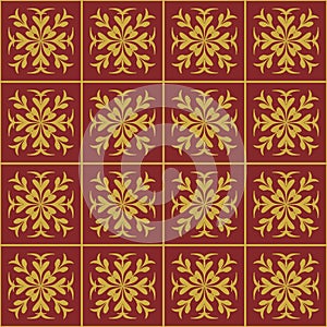 Seamless damask pattern, decorative gold and red wallpaper elements