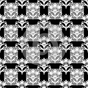 Seamless damask pattern with grey and black bace