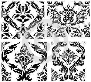 Seamless damask patterns set