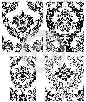 Seamless damask patterns set