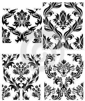 Seamless damask patterns set