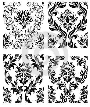 Seamless damask patterns set