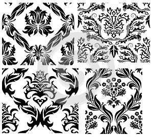 Seamless damask patterns set