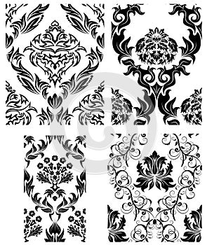 Seamless damask patterns set